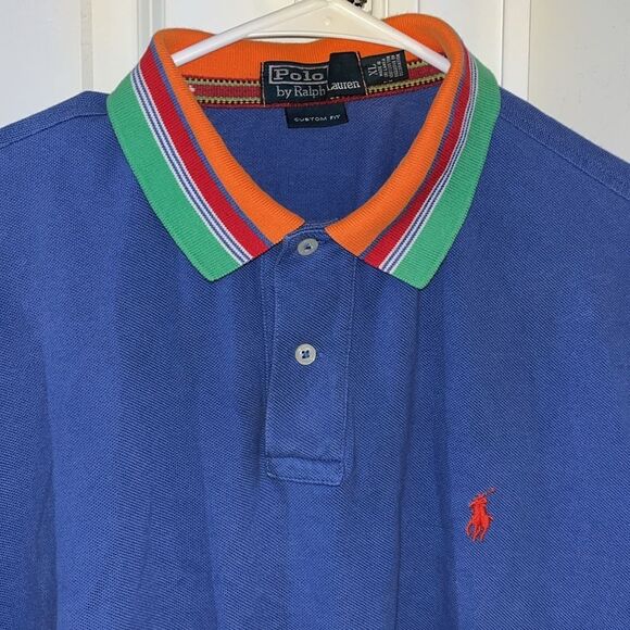 Vintage Polo Ralph Lauren Rainbow Collar Shirt XL Custom Fit Golf Tennis Pony - Picture 1 of 4